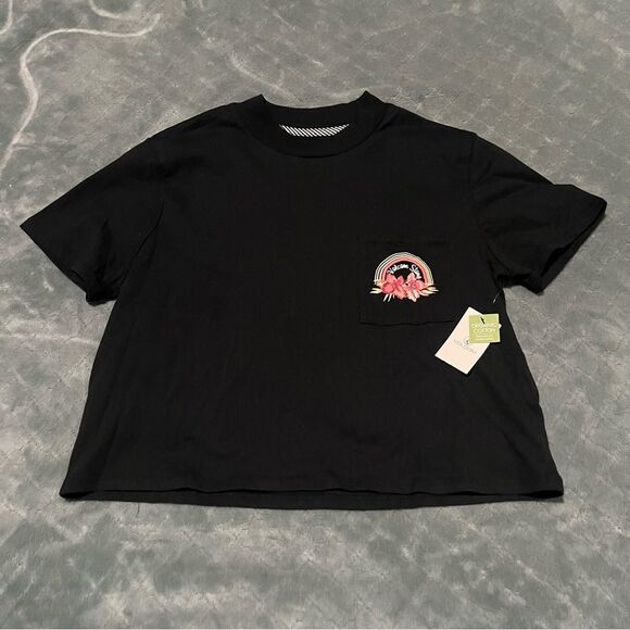 NWT Black Volcom T-Shirt with Floral Pocket Detail S - Picture 1 of 6